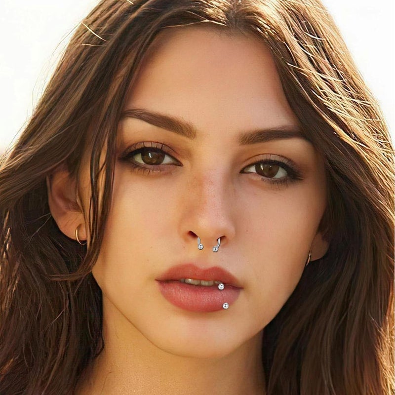 ONESING 20-30 قطعة حلقات السدادة 16G مجوهرات السدادة - ثقب جراحي من الفولاذ الحلقات على شكل حدوة الحصان هليكس دايث سمايلي تراغس حلقات الشفاه حلقة الأنف مجوهرات ثقب مفصلية سلسة للنساء والرجال - Image 4